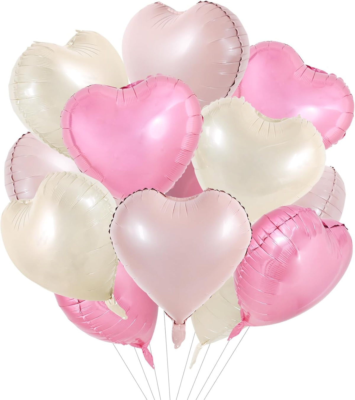 TONIFUL 15Pcs 18 Inch Heart Balloons Pastel Pink Cream White Pink Heart Shape Foil Mylar Balloons