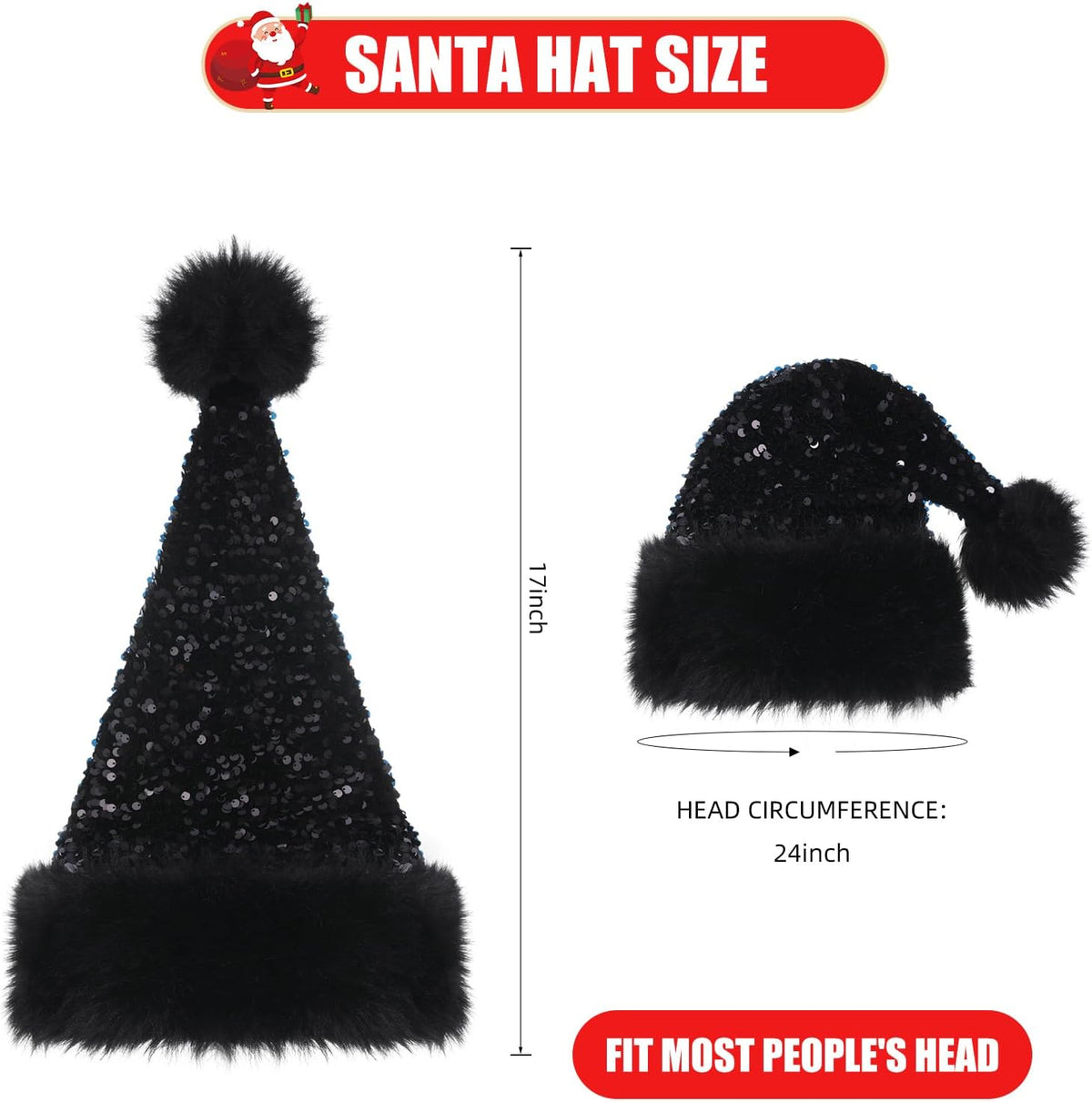 Personalized Sequin Santa Hat for Adults, Red Glitter Christmas Party Hat, Xmas Halloween New Year