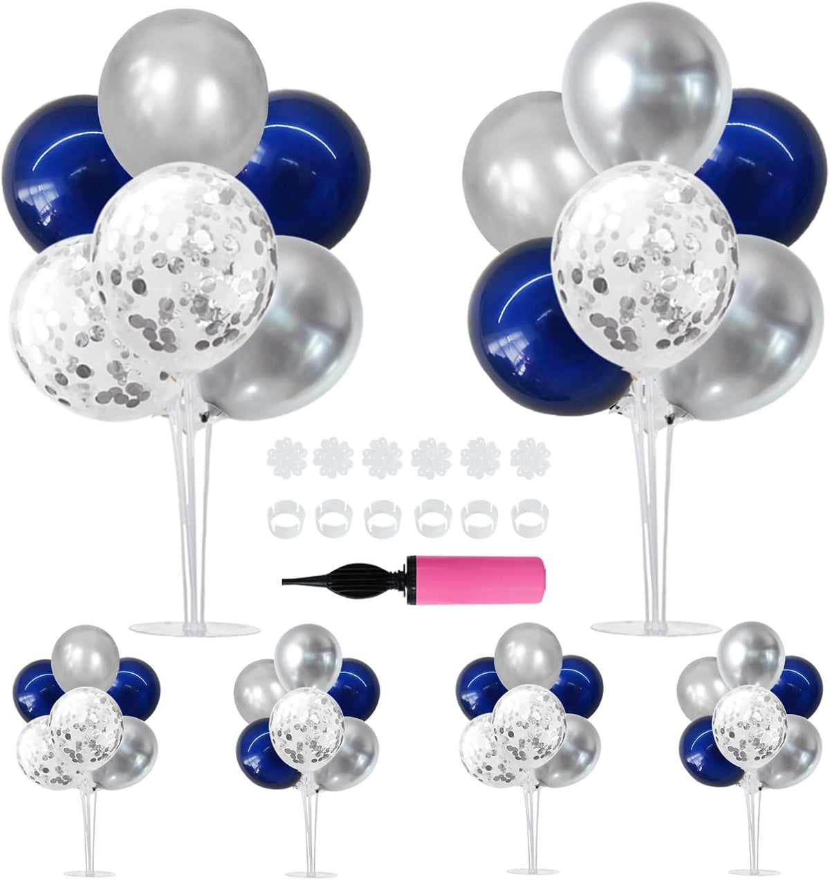 TONIFUL 6 Set Navy Blue Silver Balloon Centerpieces for Table,Balloon Arch Kit for Graduation