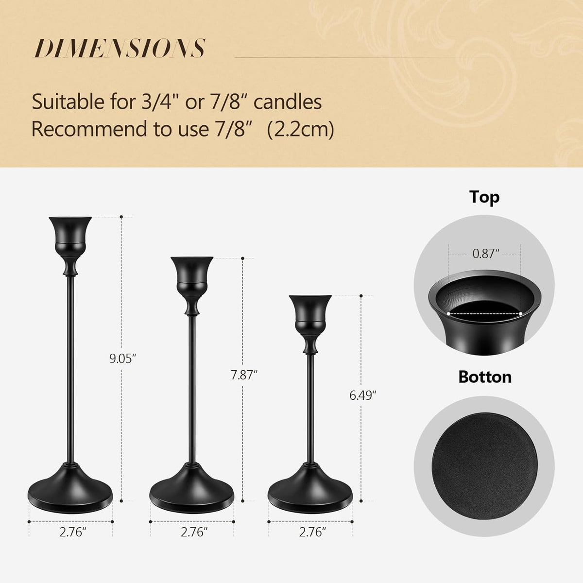 Candlestick Holders 6 PCS Metal Taper Candle Holders, KSWING Black Candle Stick Holders Set