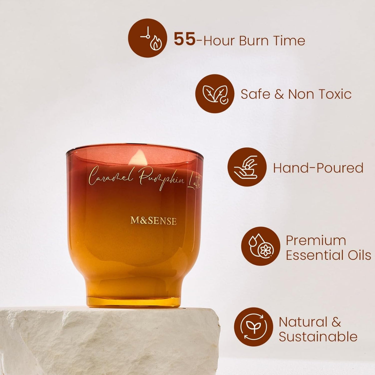 M&SENSE 9.88oz Natural Soy Wax Jar Candle with Wooden Wick | Caramel Pumpkin Latte Scent | 55-Hour