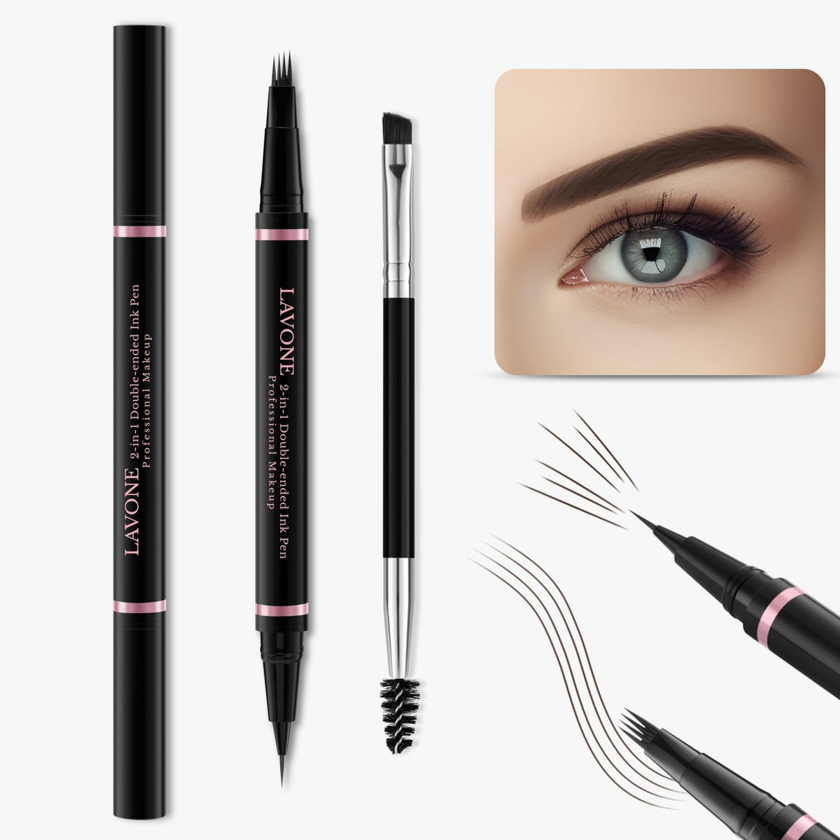 LAVONE Eyebrow Pencil Makeup Kit, with Waterproof 2-IN-1 Microblading Eyebrow Pen, Eyebrow Pomade