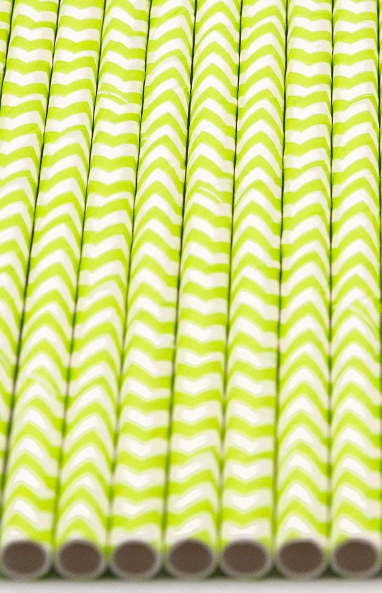 Pack of 900 Green Chevron Biodegradable 4-Ply Paper Drinking Straws (Compostable, Non-toxic