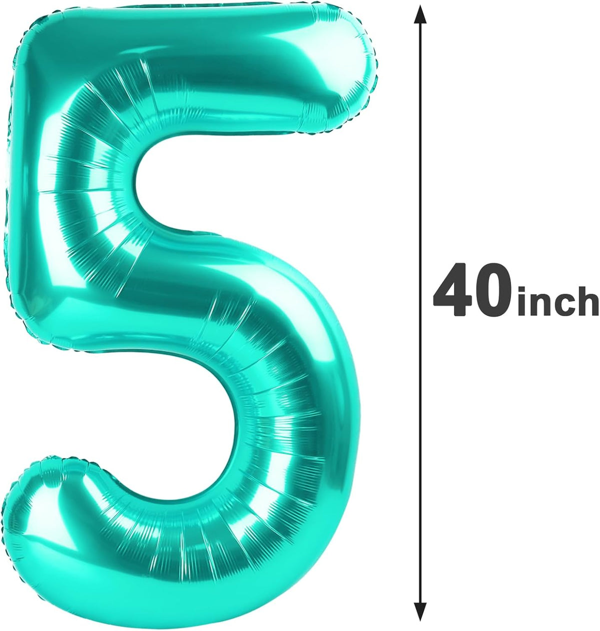 Teal Blue 40 Inch Large Number 5 Birthday Balloon, 2025 Five 5th 15 25 35 50 55 Birthday