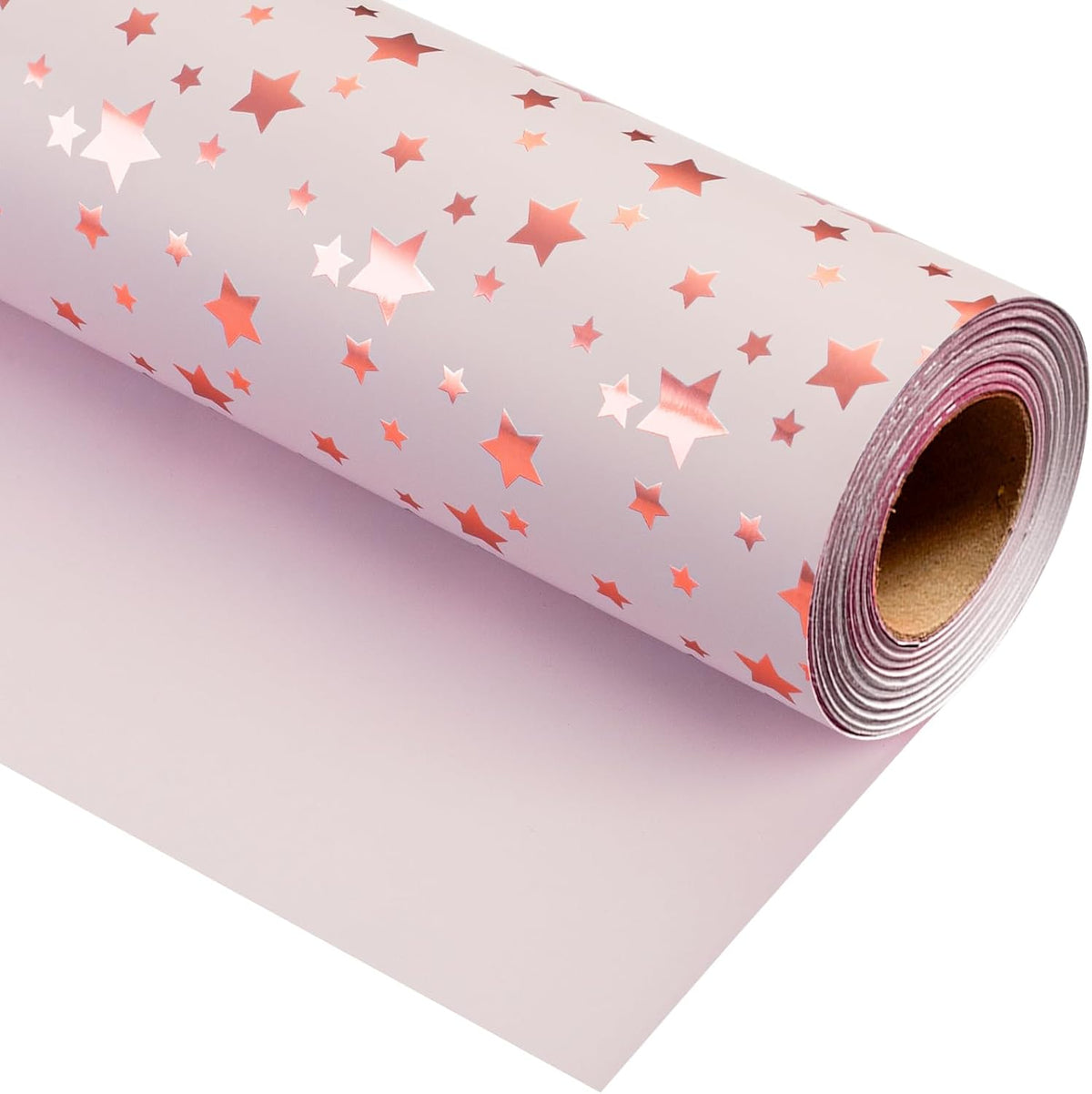 Burymento Gold Foil Five-Pointed Star Wrapping Paper, Reversible Pink Gift Wrap for Birthday
