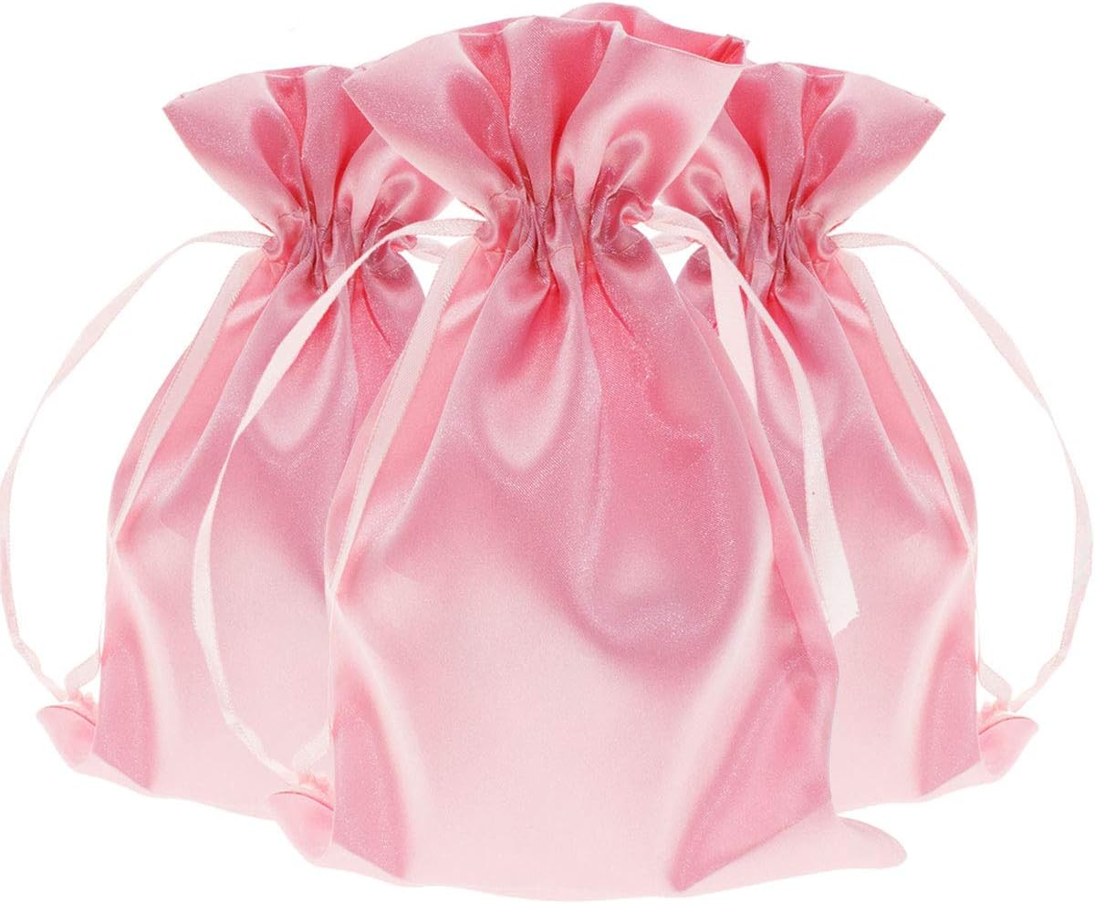 Knitial 4" x 6" Light Pink Satin Gift Bags, Jewelry, Wedding Favor Silky Drawstring Bags Baby