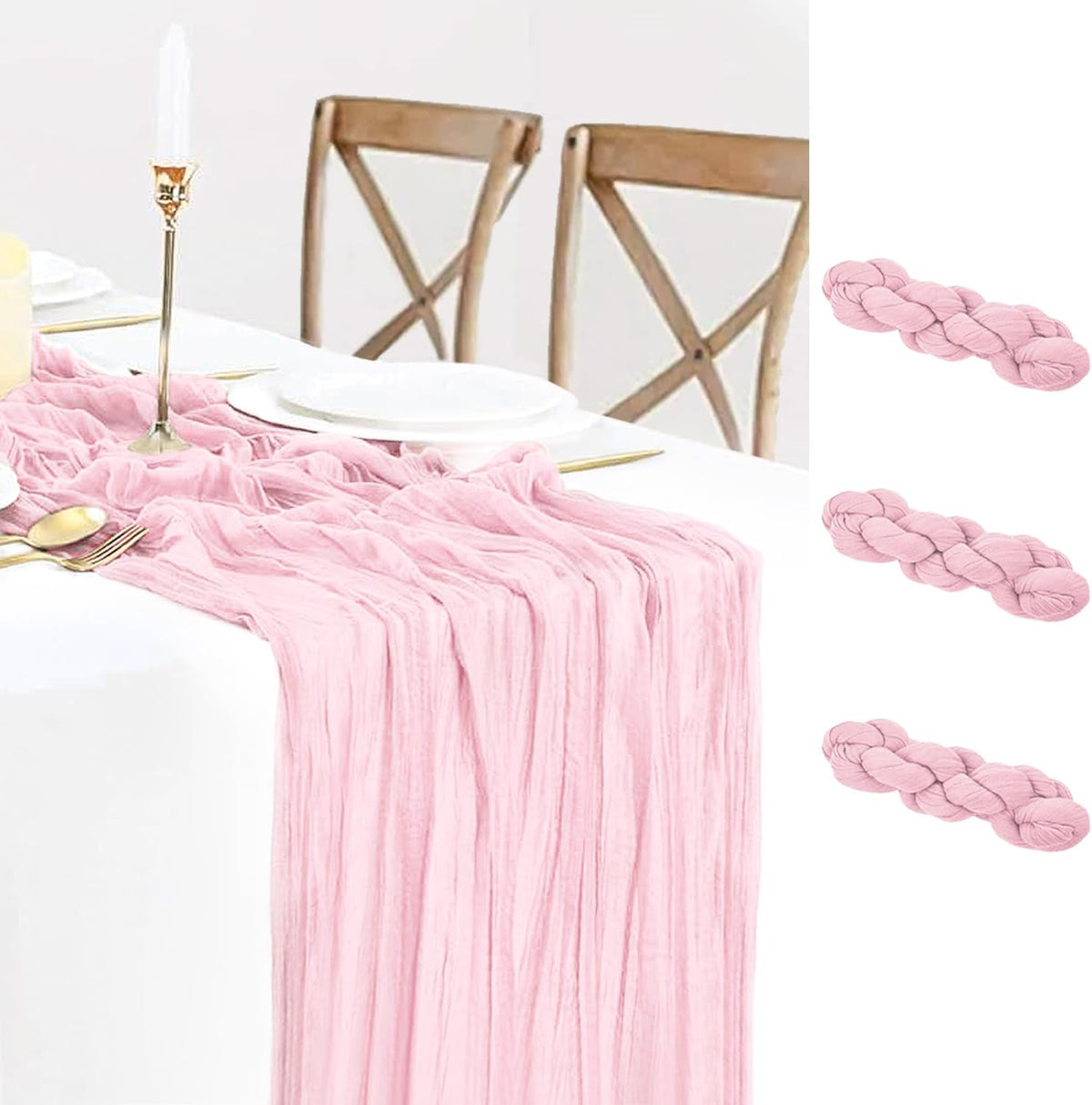 3 Pack Light Pink Cheesecloth Table Runner Gauze Table Runner Rustic Sheer Cheese Cloth 10Ft for