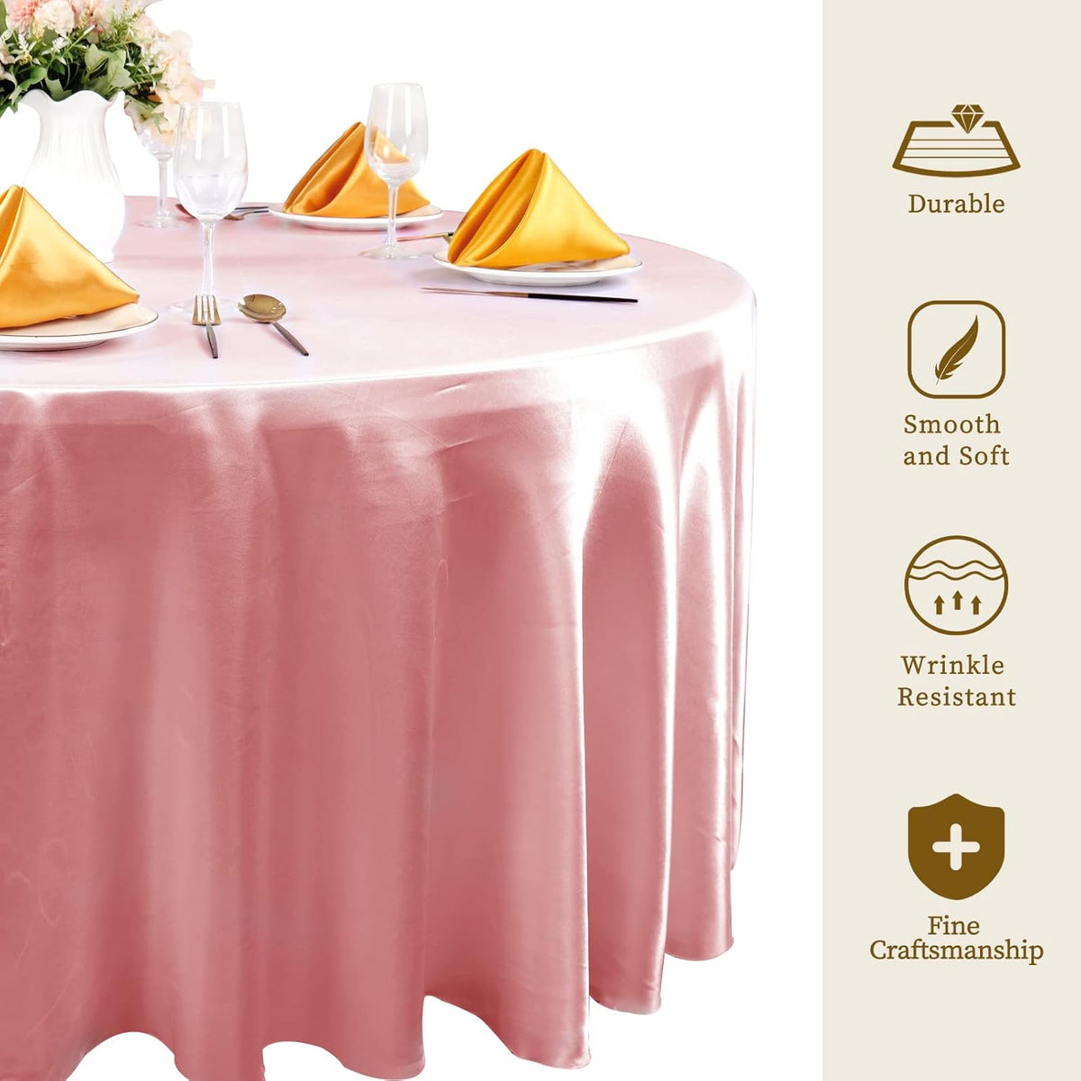 fani 6 Pack 120 Inch Rose Gold Round Tablecloth - Premium Silky Satin Tablecloth Overlay Smooth