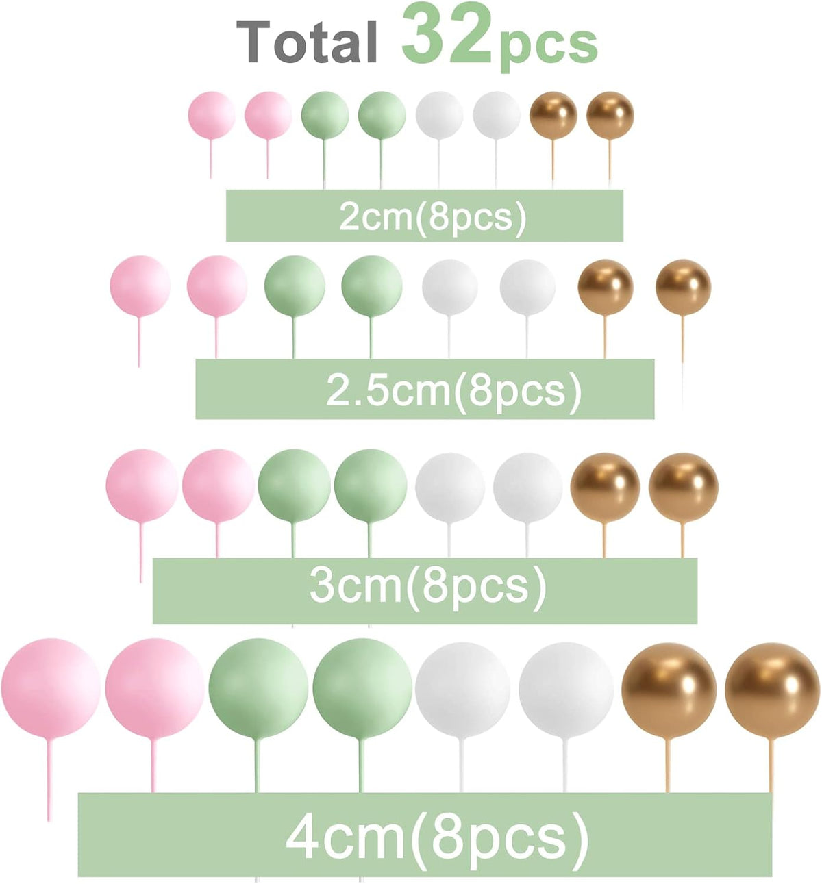 ASTARON Ball Cake Topper, 32 Pcs Foam & Wire Decorations, Mini Balloons Cake Topper Sticks, 4