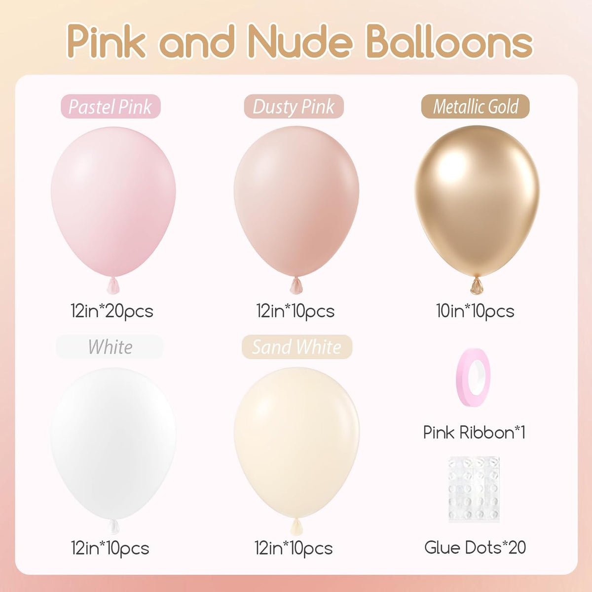 60pcs Dusty Pink Balloons 12inch with Pastel Pink Sand White Metallic Gold Balloons for Bridal Baby
