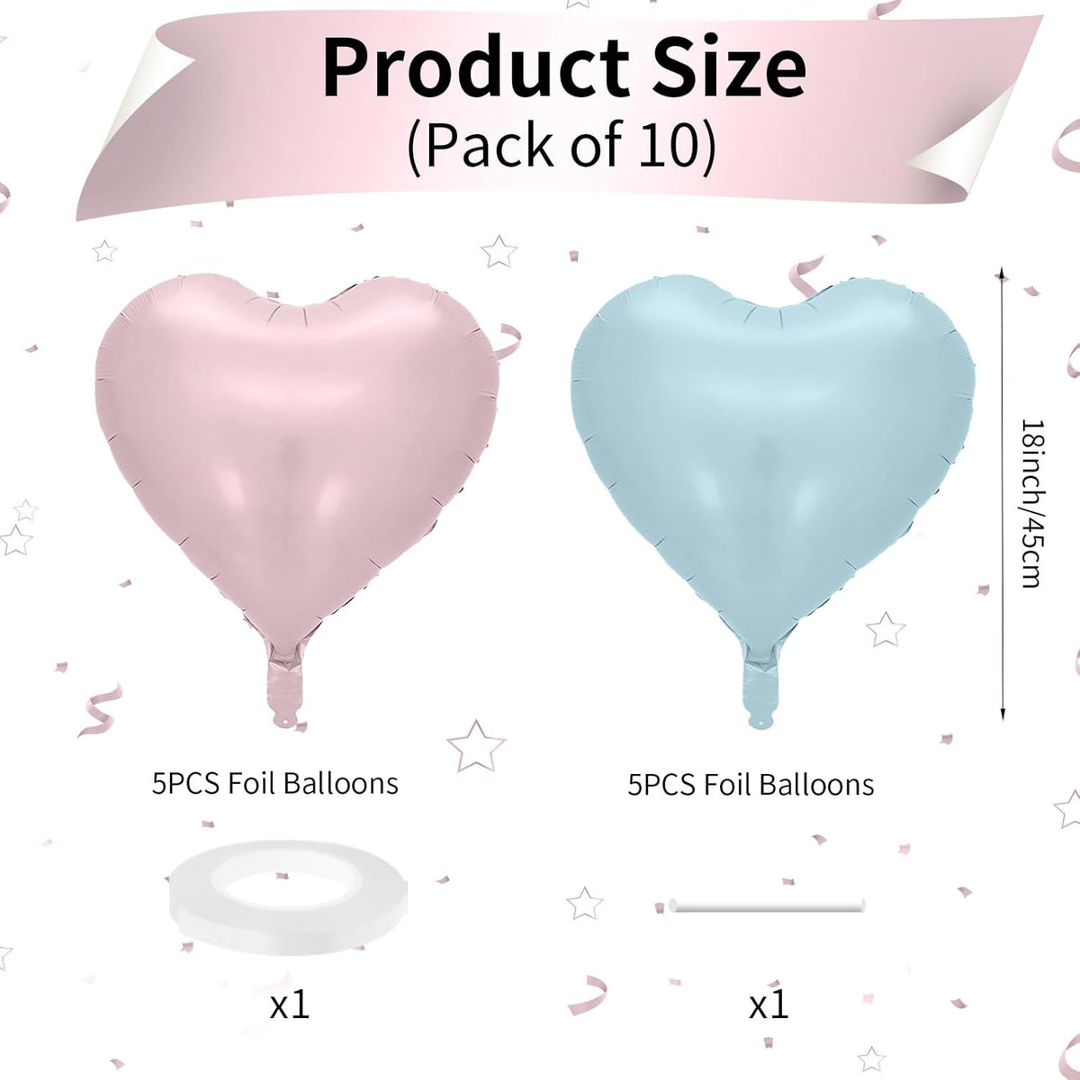Pink Blue Heart Balloons, 18 Inch Pastel Blue Pink Foil Balloons, 18 Inch Light Pink and Blue Heart