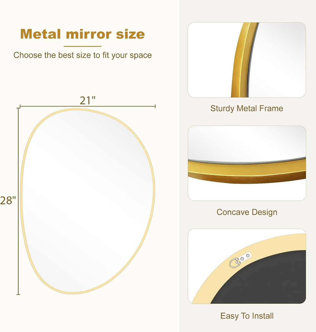 WallBeyond Irregular Wall Mirror, Asymmetrical Mirror Wall Mounted with Gold Framed for Living