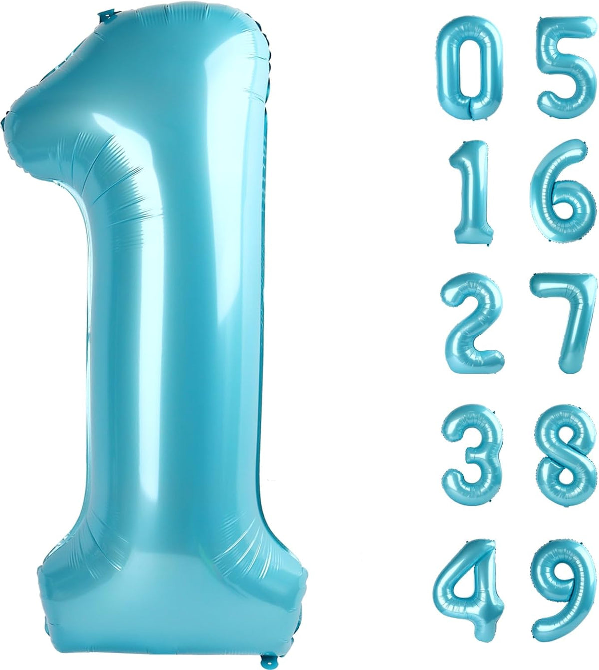 Pearl Blue 1 Number Balloon 40 inch, Number 1 Birthday Balloon for Boy Girl, Pearl Blue Foil One