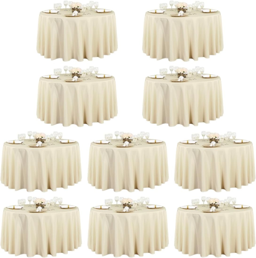LTC LINENS 10 Pack 120 Inch Round Tablecloth Beige for 60 Inch Round Table - Bulk Round Table Cover