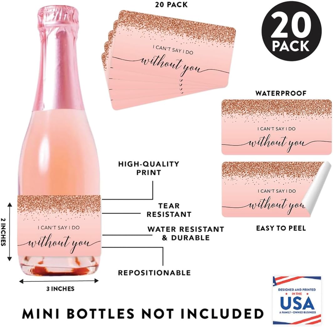 Andaz Press Mini Champagne Wine Bottle Labels, I Can'T Say I Do Without You, Blush Pink Faux Rose