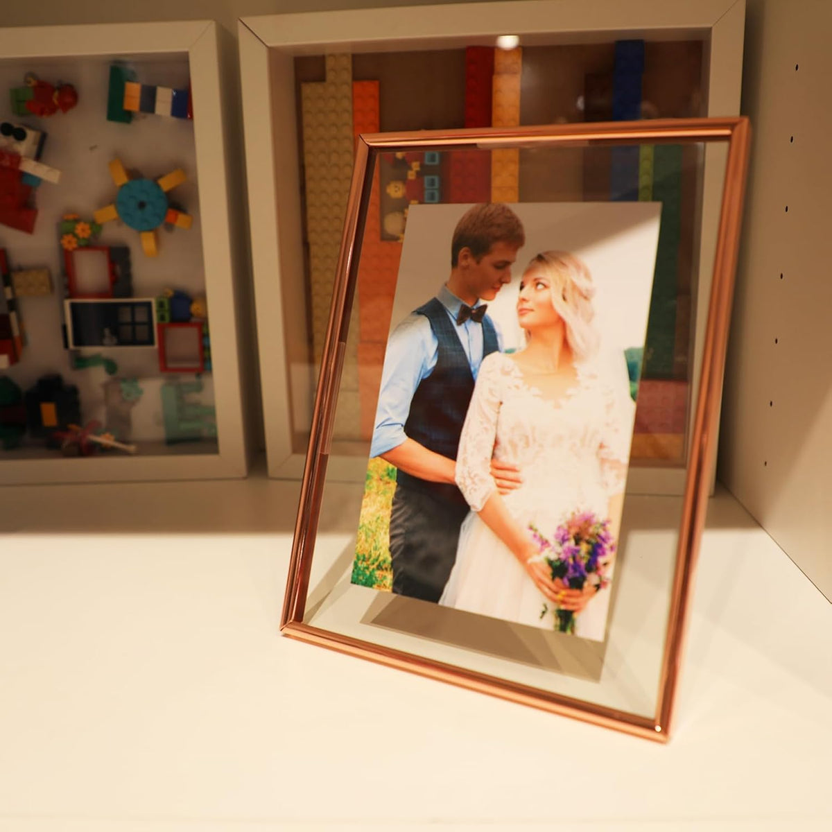 6"x8" Rose Gold Heart Floating Frame, For Picture 5x7,4x6,3x5, Tabletop Shelf Photo Frame, Classy