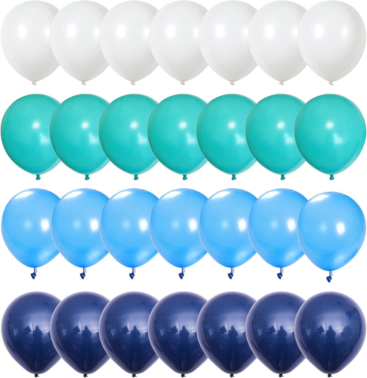 Blue White Balloons, 50 Pcs 12 Inch Teal Blue Navy Blue Light Blue Matte White Latex Balloons