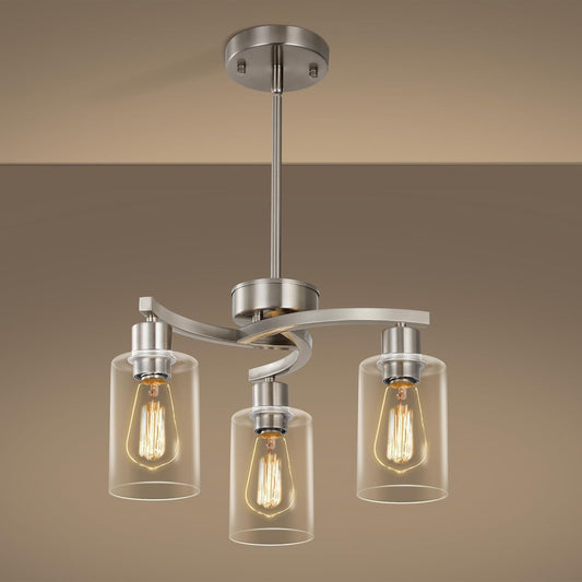 3-Light Brushed Nickel Pendant Lighting for Kitchen Island, Hanging Dining Room Light Fixtures Over