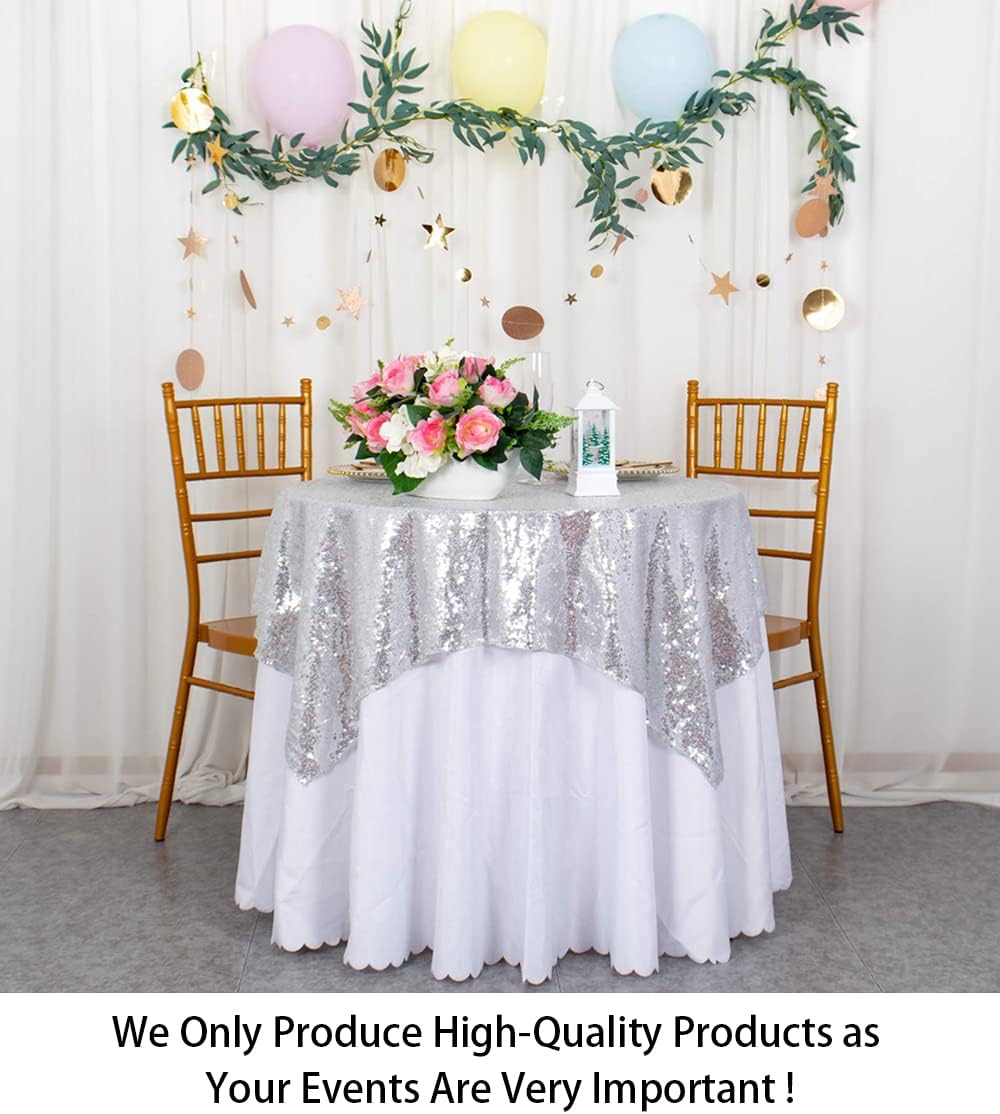 ShinyBeauty Sequin Tablecloth 36x36-Inch-Silver Square Glitter Table Cover Silver Table Cloths for