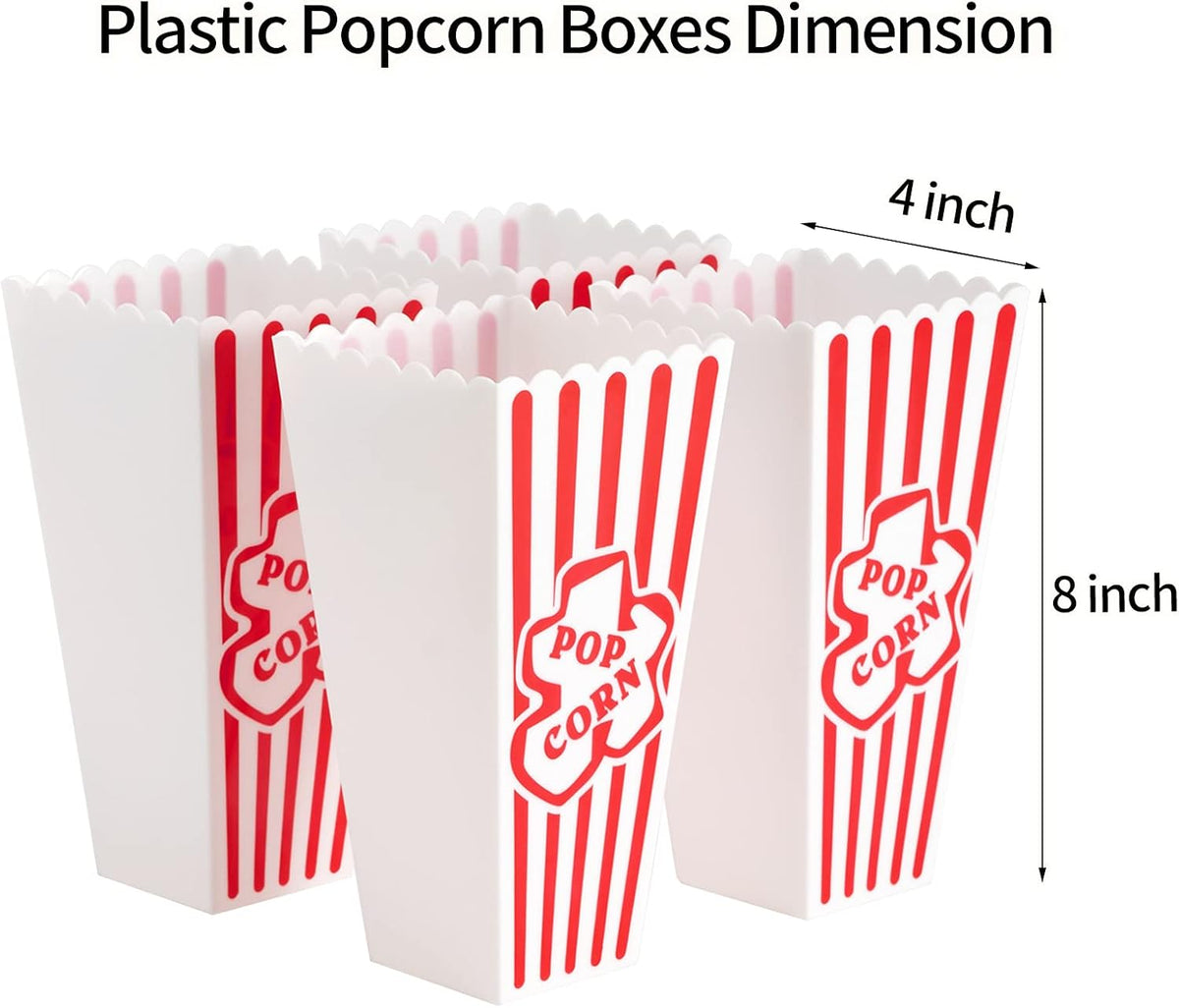 Plastic Popcorn Containers Red & White Striped Retro Style Reusable Popcorn Boxes for Movie Night