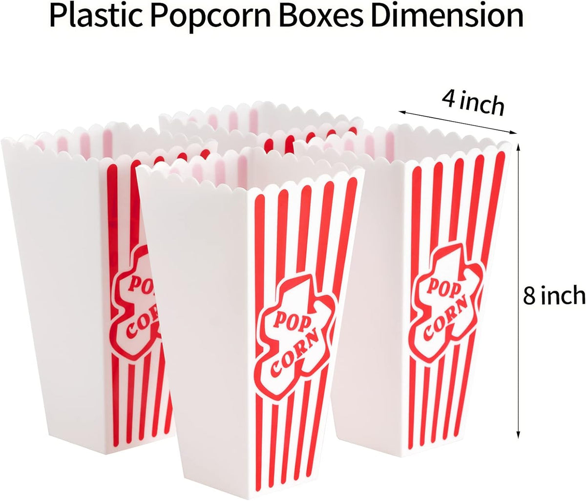 Plastic Popcorn Containers Red & White Striped Retro Style Reusable Popcorn Boxes for Movie Night