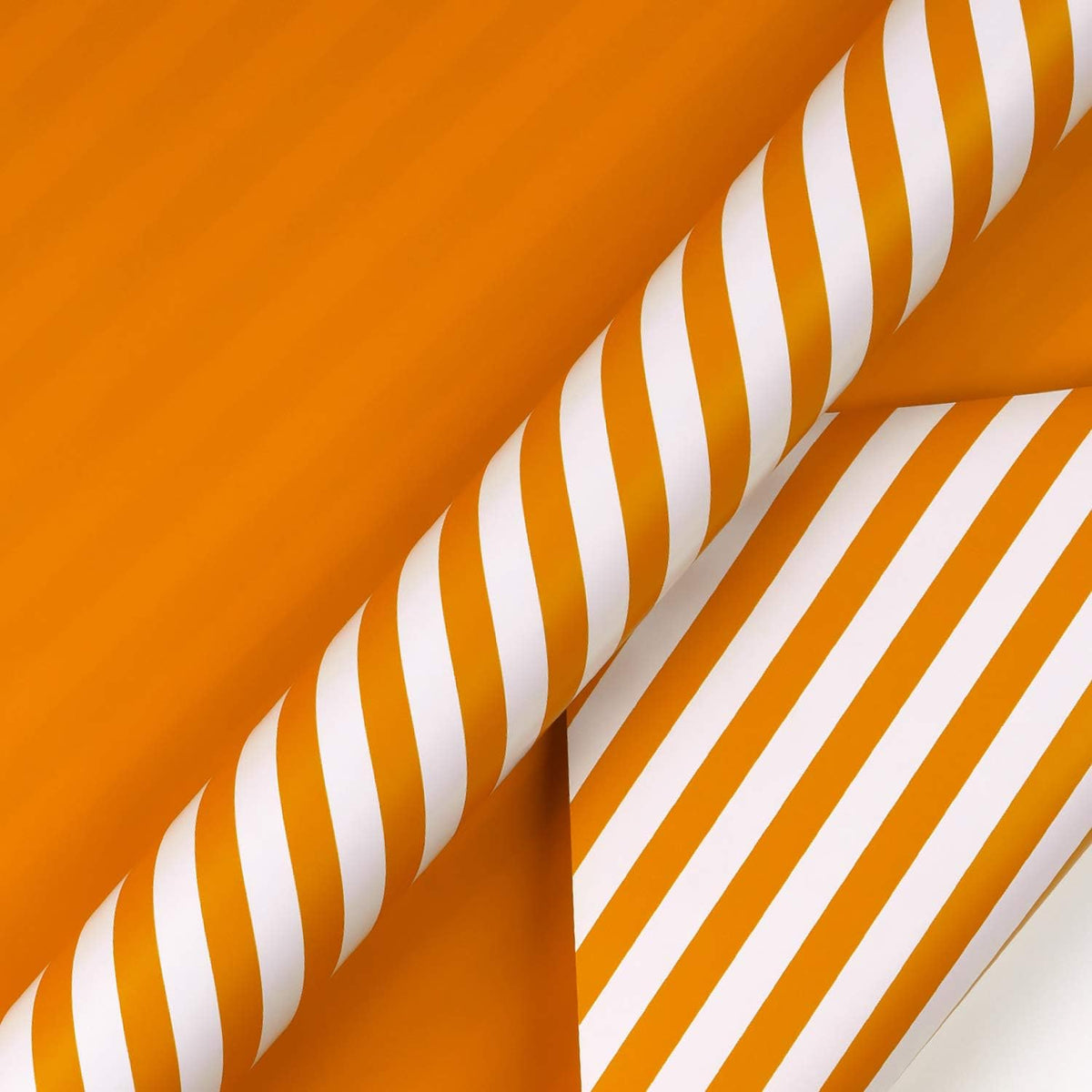 WRAPAHOLIC Reversible Wrapping Paper - Mini Roll - 17 Inch x 33 Feet - Orange and Stripes Design