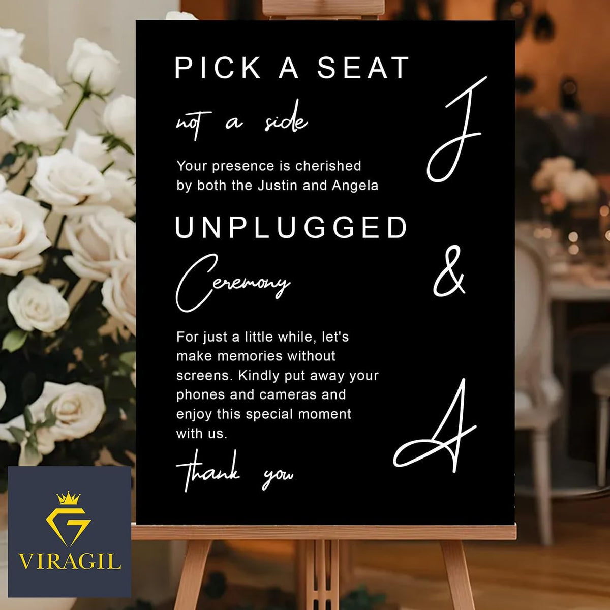 Modern Wedding Yard Sign – Pick a Seat & Unplugged Ceremony – Artistic Layout – Custom Acrylic or