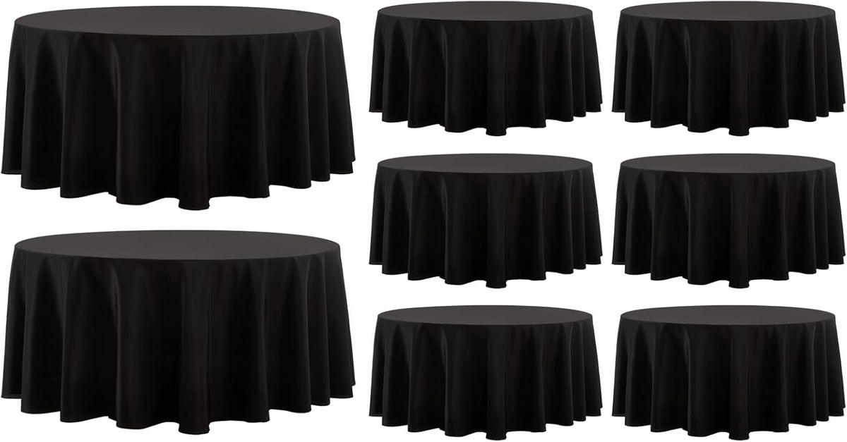 Round Tablecloth 120 Inch 8 Pack Black Tablecloths Washable Decorative Linen Polyester Table