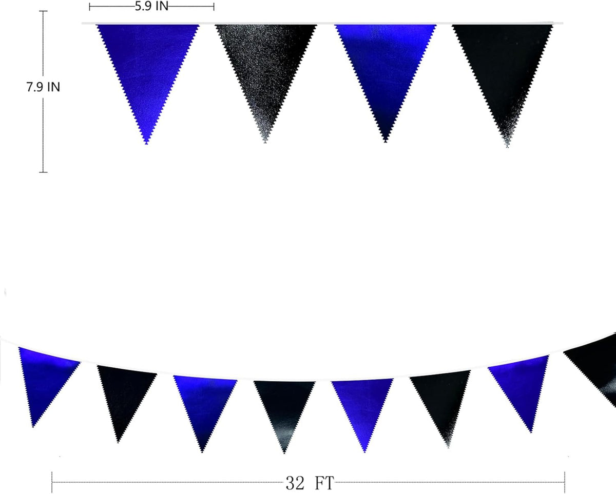 Royal Blue Black Party Decorations Navy Black Metallic Fabric Triangle Pennant Banner Flag Bunting