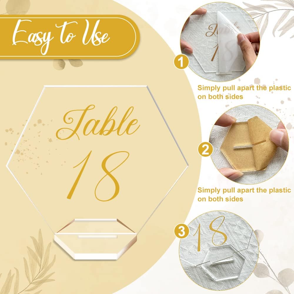 OurWarm Large Acrylic Wedding Table Numbers 1-20, Gold Printed Calligraphy Place Cards with Stand