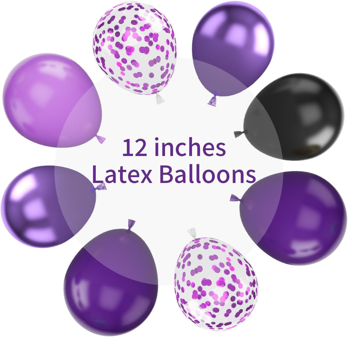 Purple and Black Balloons, 12 Inch Metallic Purple Dark Purple Black Balloons with Purple Confetti