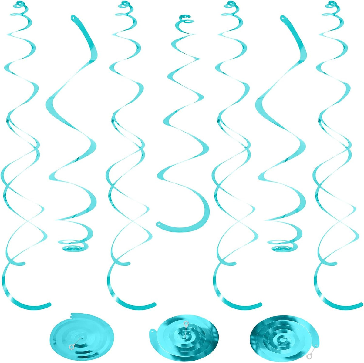 24 PCS Teal Hanging Swirl, Sparkle Ceiling Hanging Decorations, Plastic Streamer Party Decorations