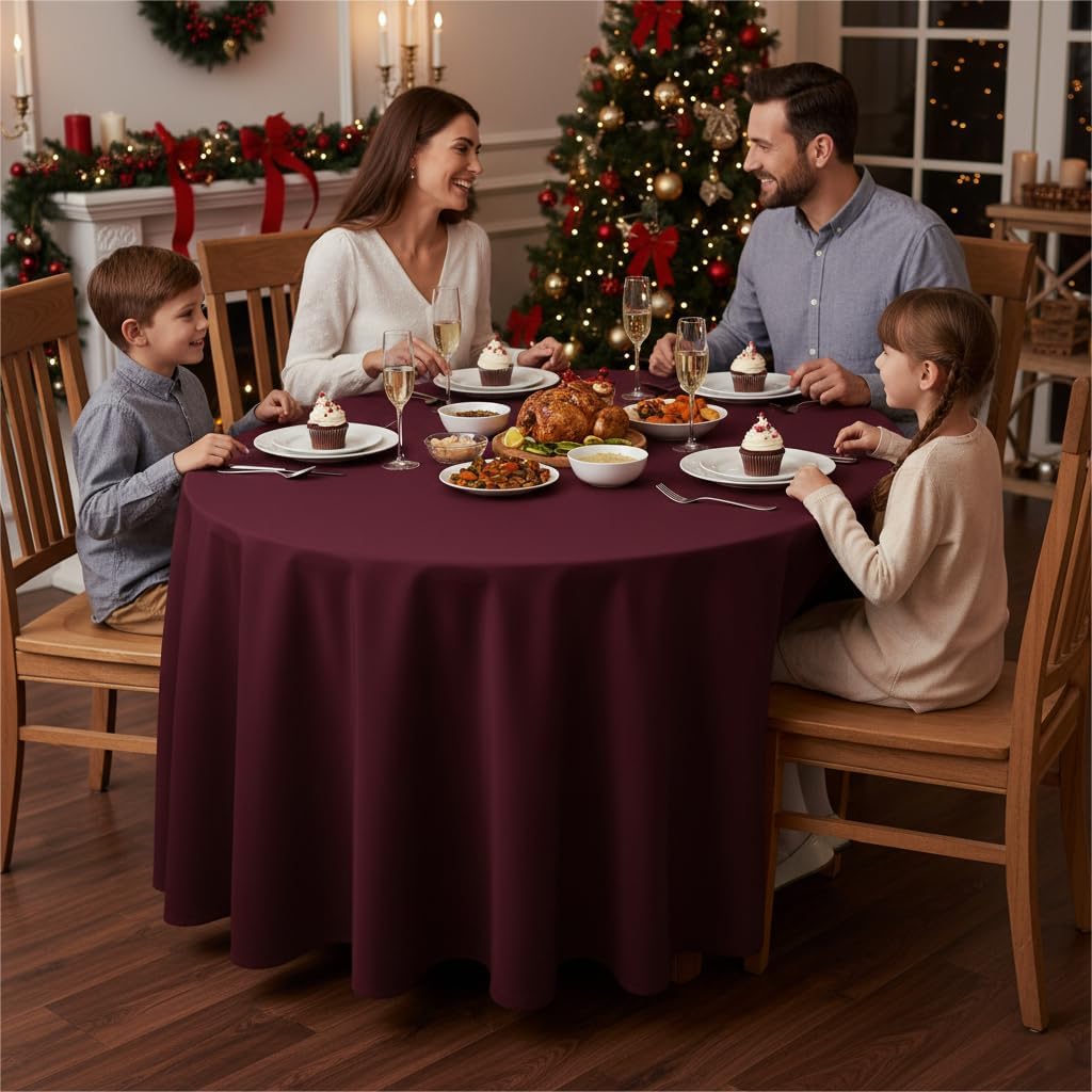 Fitable 6 Pack Burgundy Round Table Clothes - 70 Inches in Diameter - Stain Resistant and Washable
