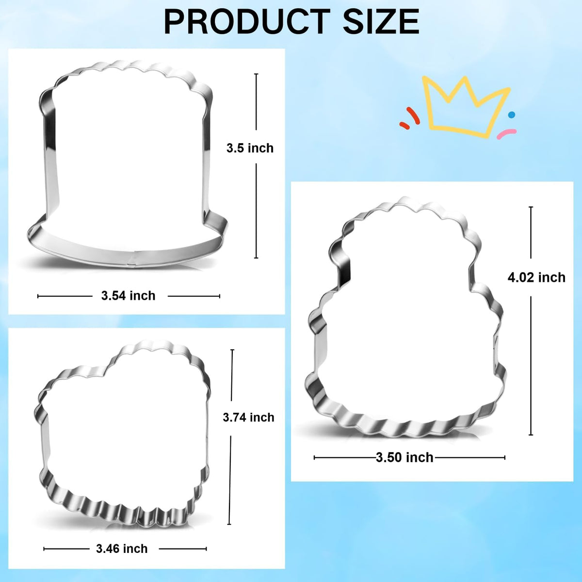 Vintage Cake Cookie Cutters Set - 3-Piece - 3.7 Inch - Stainless Steel - Dishwasher Safe - Perfect