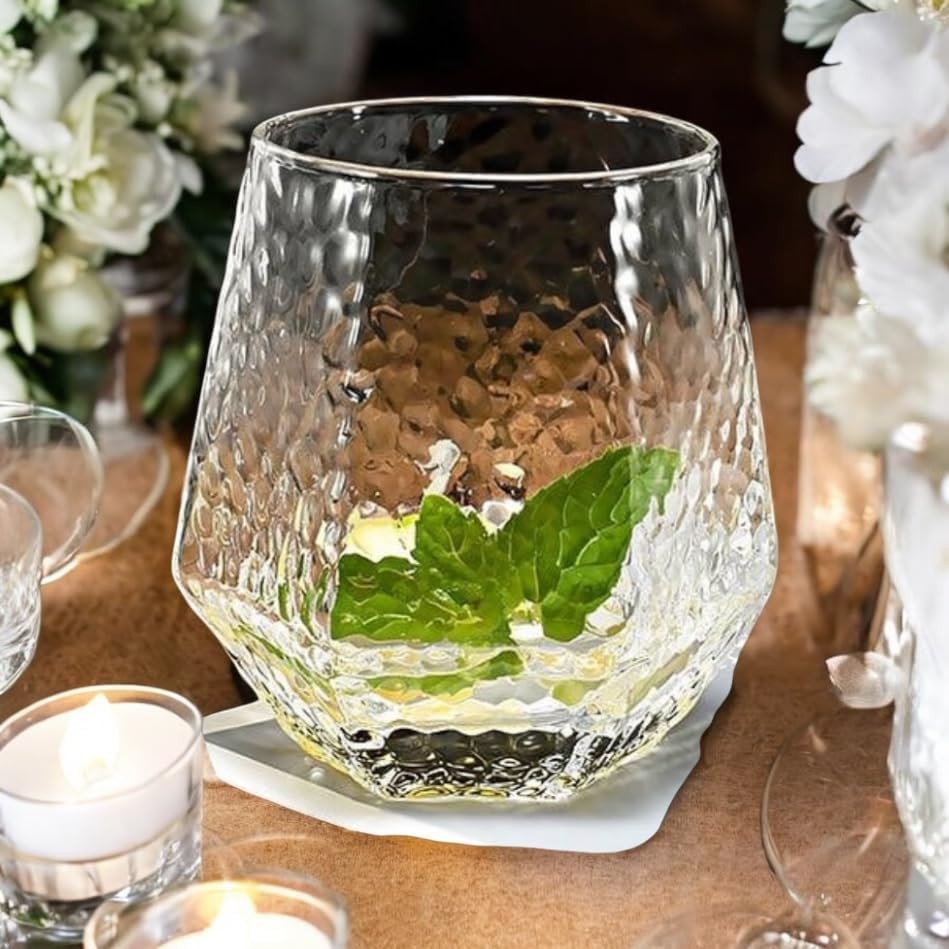 40 count Diamond Unbreakable Stemless Plastic Wine Champagne Whiskey Glasses Elegant Durable