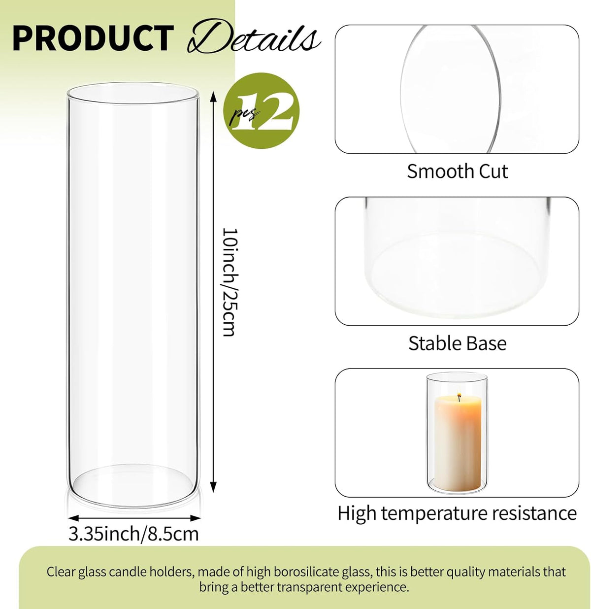 12Pack Glass Cylinder Vases for Centerpieces - 10 Inch Tall Flower Vase for Wedding Decorations