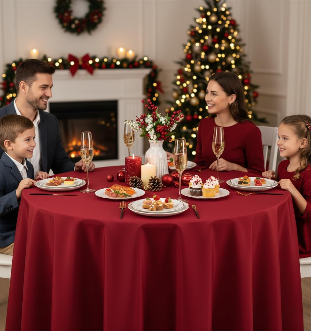 Fitable 8 Pack Round Tablecloths: Stain Resistant Wrinkle Free Circle Table Clothes, Washable