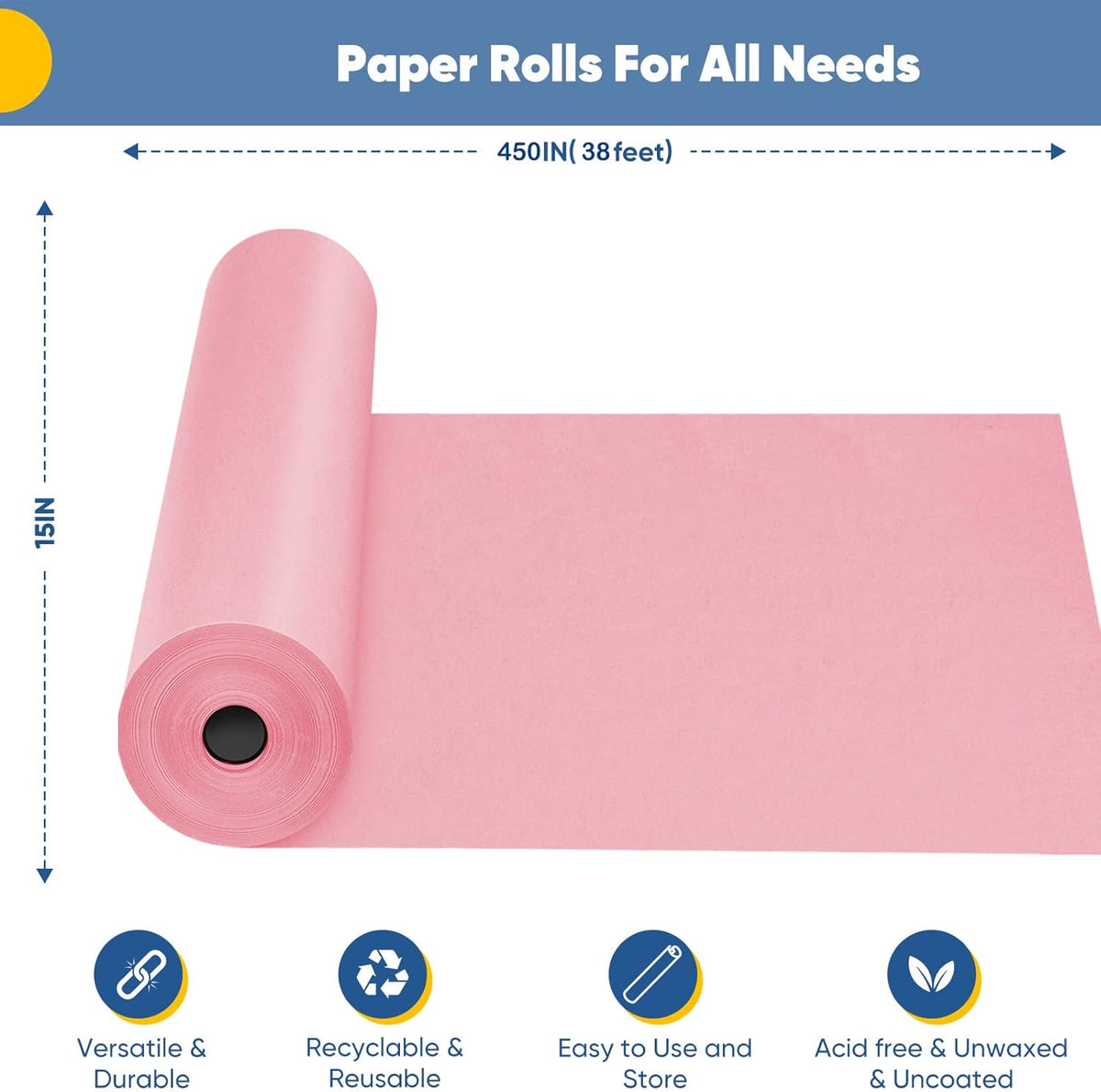 Pink Wrapping Paper 15"x450", Light Pink Bulletin Board Construction Craft Poster Color Art