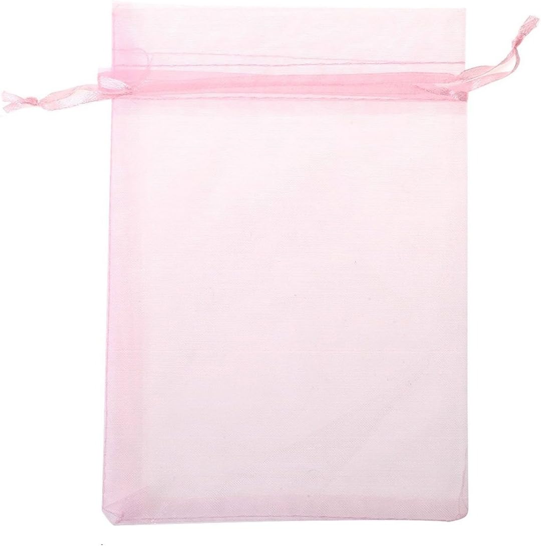 Wudygirl 100pcs Sheer Pink 5''X7 Organza Bags with Drawstring Jewelry Lipstick Pouches Baby Shower