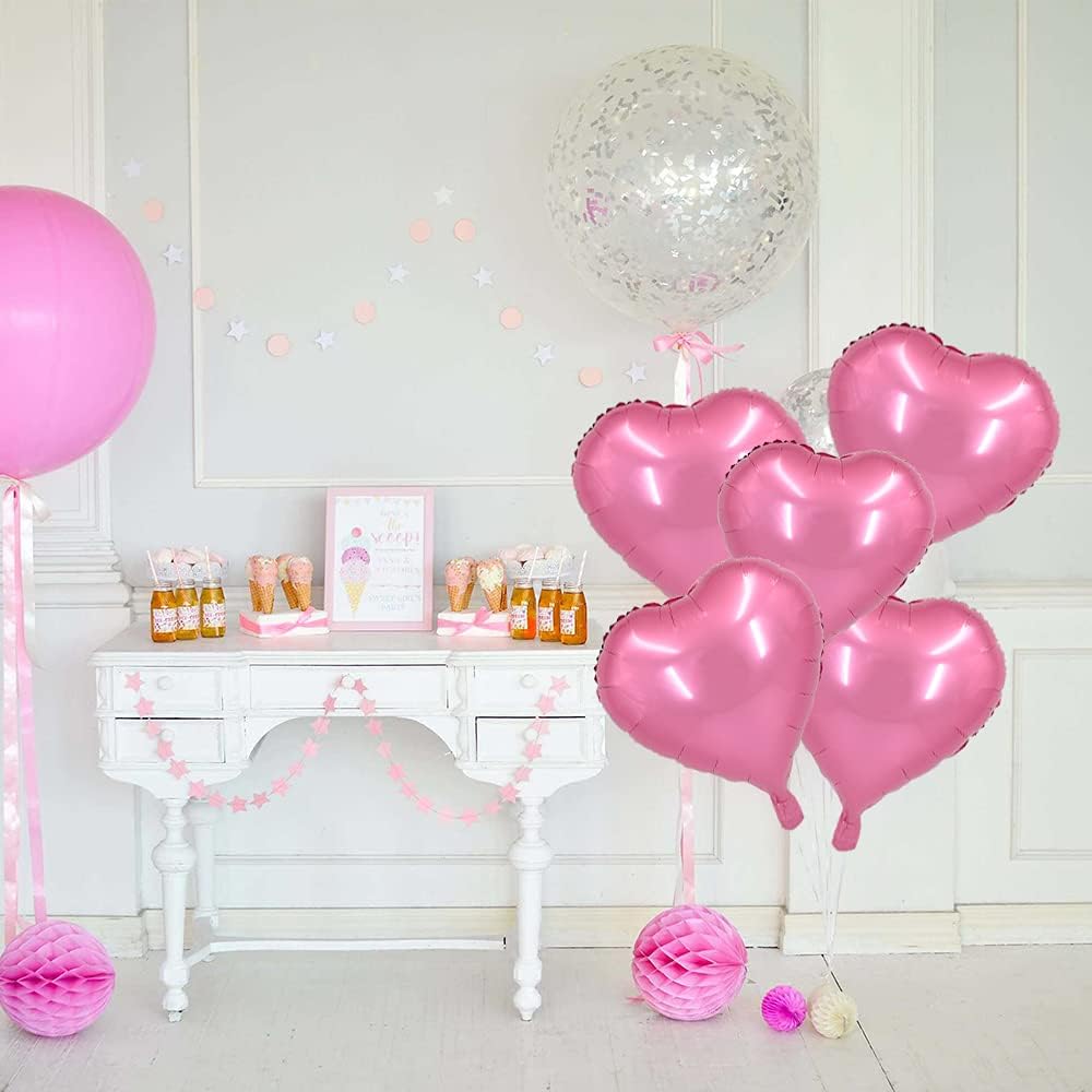 BEISHIDA 30 pcs18inch Pink Heart Shape Foil Mylar Balloons for birthday party decorations, Wedding