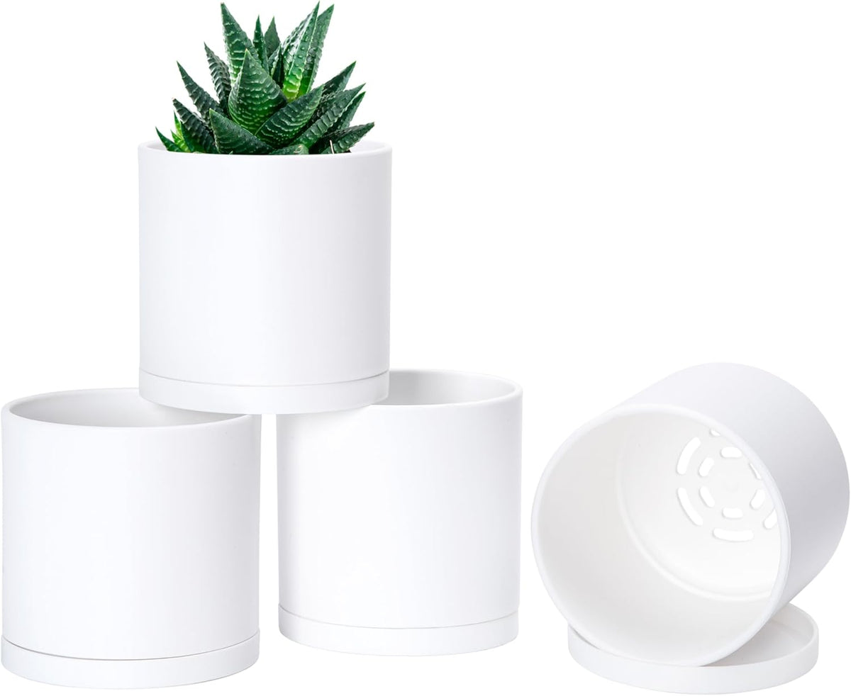 D'vine Dev 4 Pack 4 Inch Modern Plastic Plant Pots, Small Garden Planters for Plant with Drainage