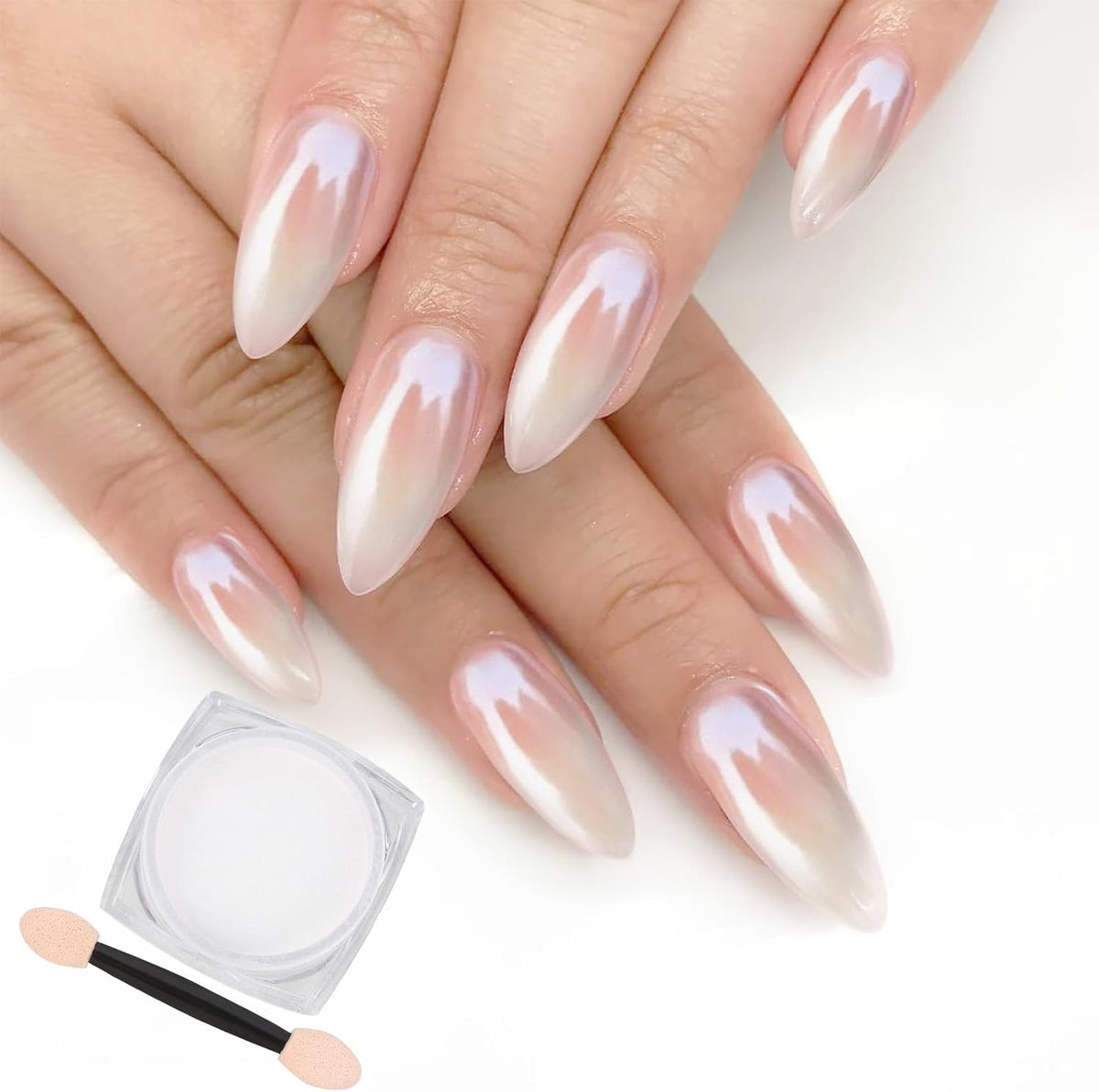 Artdone White Pearl Chrome Nail Powder,Iridescent Aurora Powder Metallic Mirror Effect Pigment