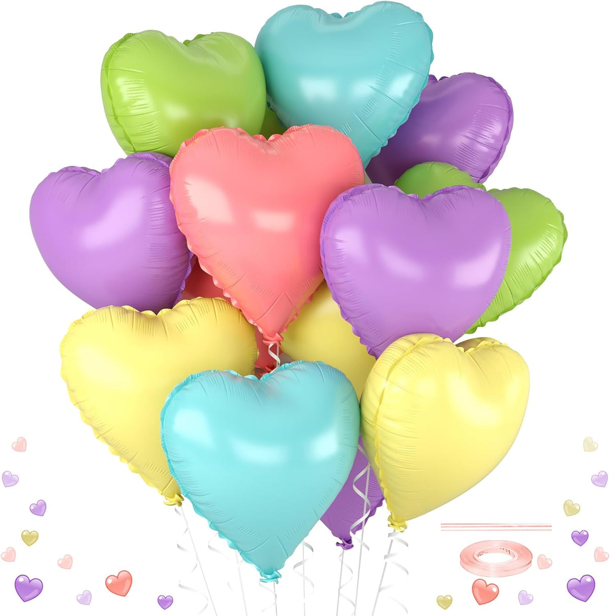 12 Pcs Heart Balloons, 18 inch Pastel Heart Shaped Balloons, Big Helium Balloon, Macaron Love Foil