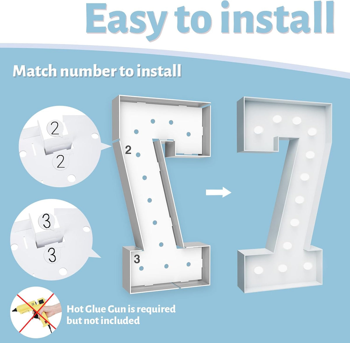 4FT Marquee Light Up Numbers - Cool White Light Up Numbers 7 with Fixed Water Bag, Party Decoration