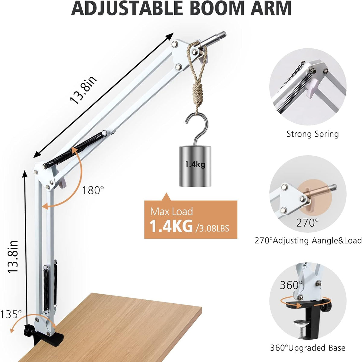 For HyperX QuadCast S White Boom Arm - White Mic Arm Compatible with Hyper x QuadCast, Microphone