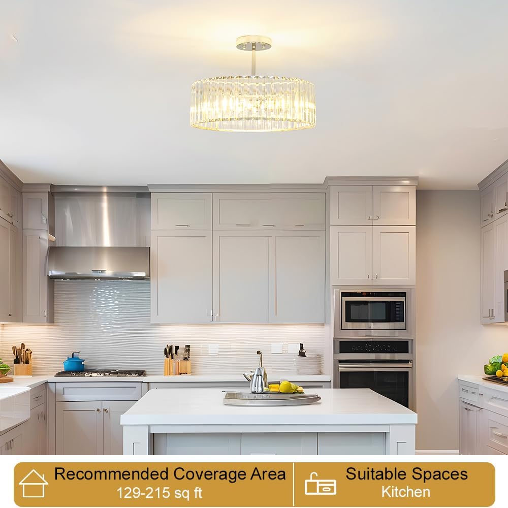 Modern Crystal Ceiling Light Fixture, Semi Flush Mount Ceiling Light, Chrome Hallway Lighting