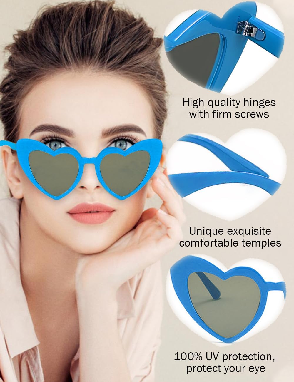 8 Pack Heart Sunglasses Vintage Cat Eye Heart Glasses Retro Bachelorette Bride Sunglasses Bulk for