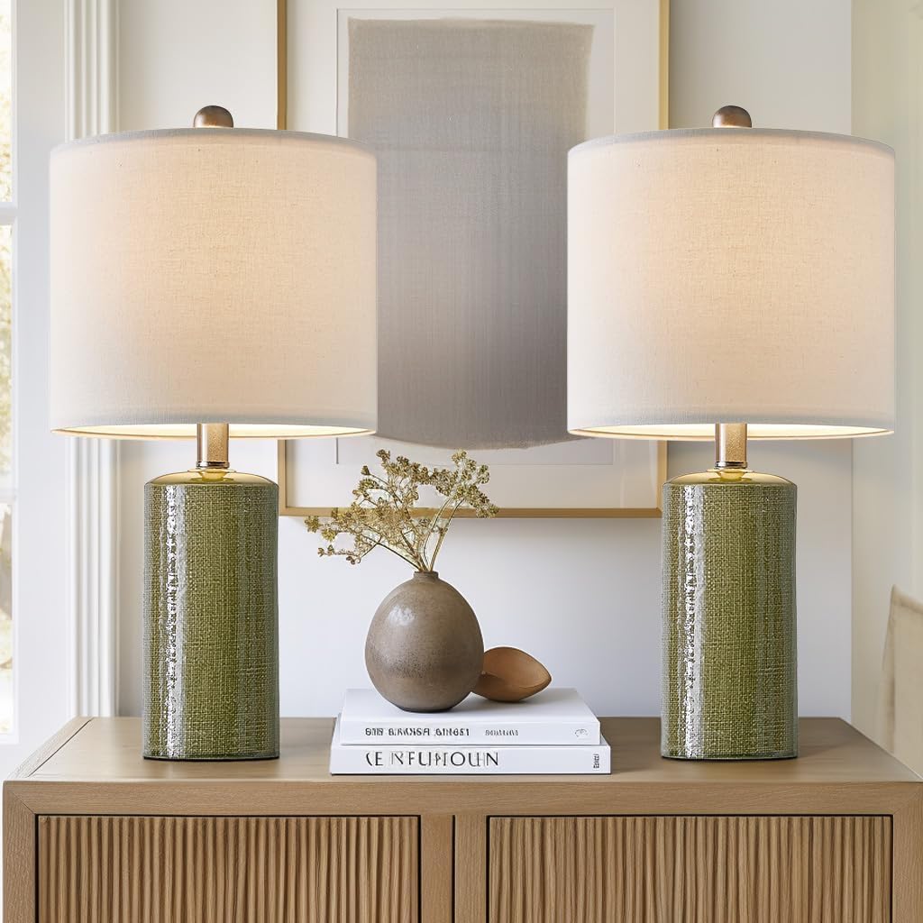 20.25" Small Table Lamps Set of 2 Modern Ceramic Lamps for Living Room Farmhouse Bedside Lamps Boho
