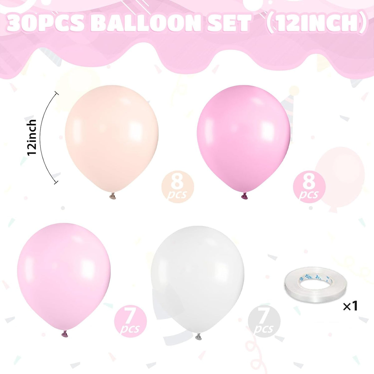 Light Pink Balloons, 12 Inch Pastel Macaron Pink and White Sand Nude Beige Pearl White Boho