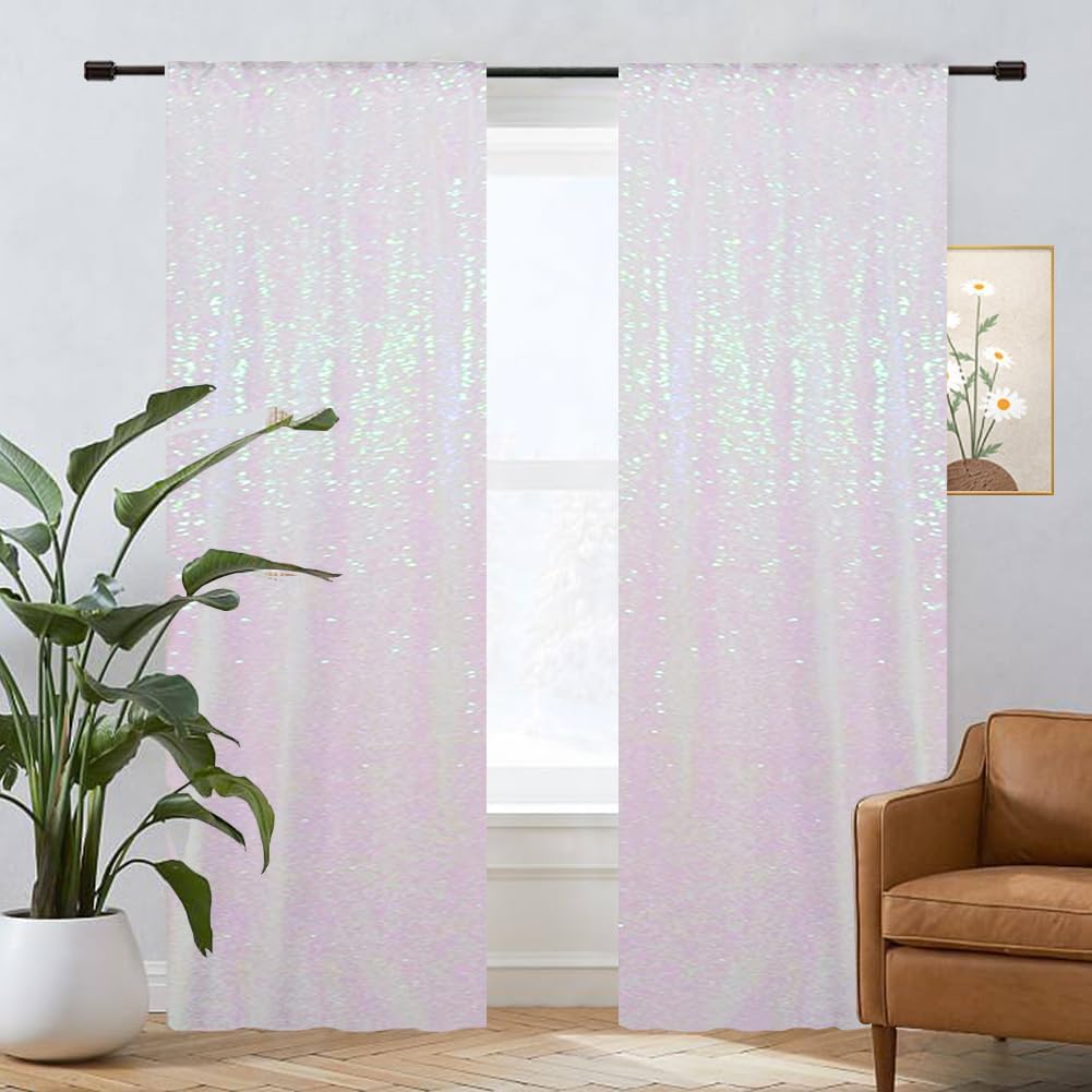 Eternal Beauty Sequin Backdrop Curtains, 2x8 Ft-2 Panels White Iridescent Back Drop for Shimmer